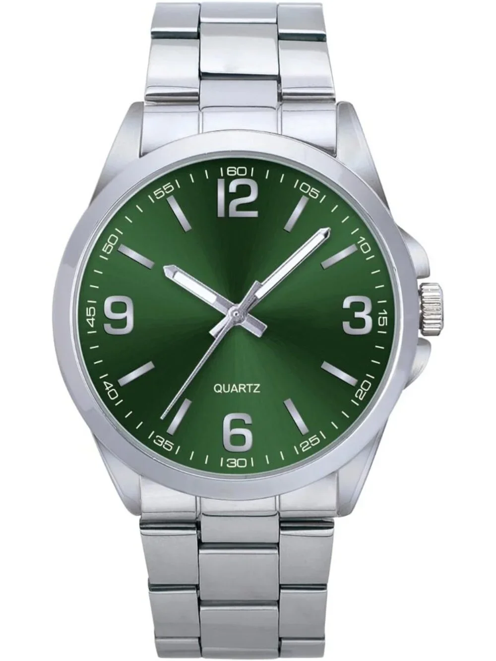 Men's Silver And Green Analog Stainless Steel Case Arabic Numerals Classic Watch